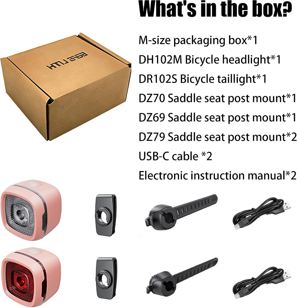 Bicycle Front & Rear Lights, Type-C Rechargeable LED Bike Light Set, IPX6,Waterproof Flashlight for Night Riding, Safety Headlight Taillight, Kids Girls Children's Bicycle Accessories