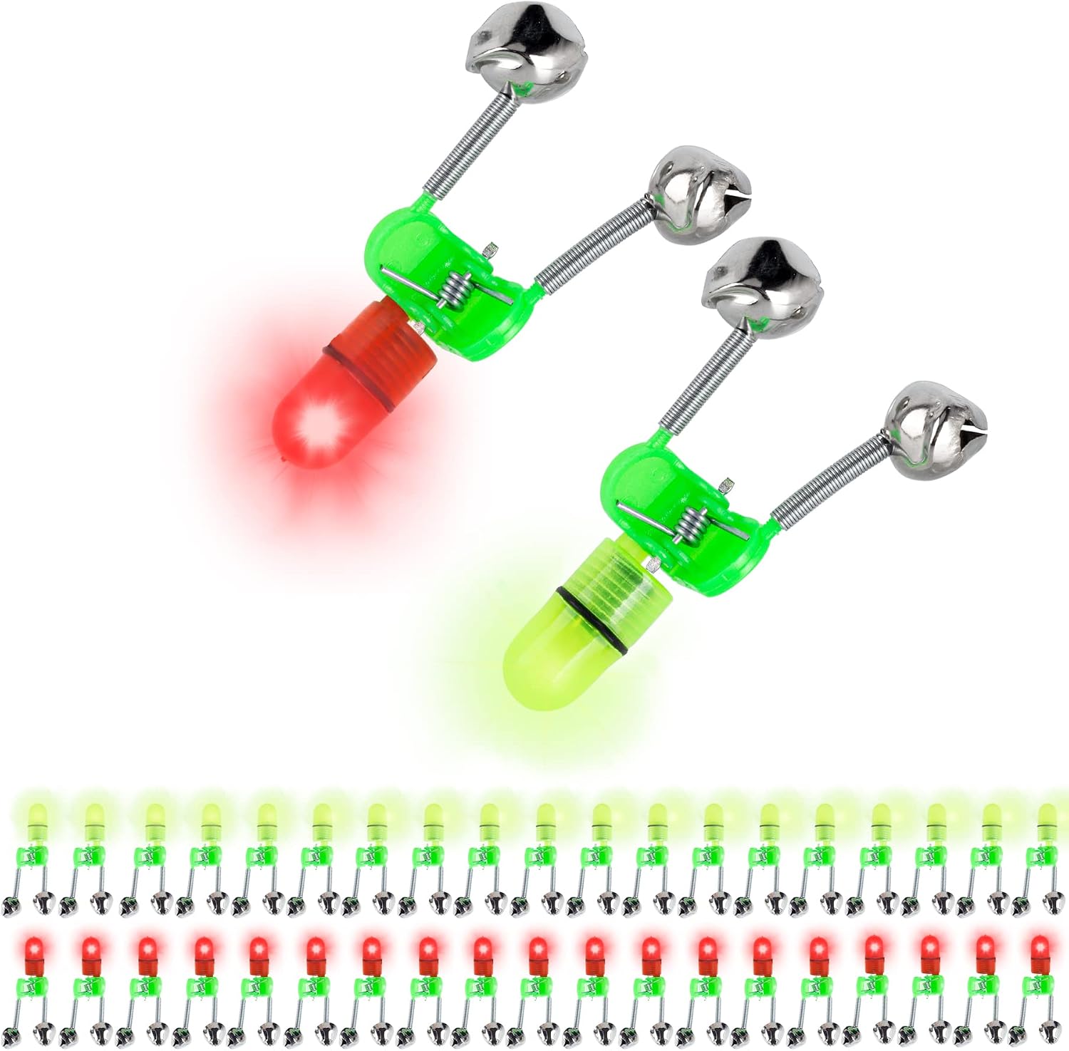 OHOH LED Night Fishing Rod Bite Bait Alarm Light with Twin Bells Ring Fishing Bite Alarm Indicator On Fishing Rod