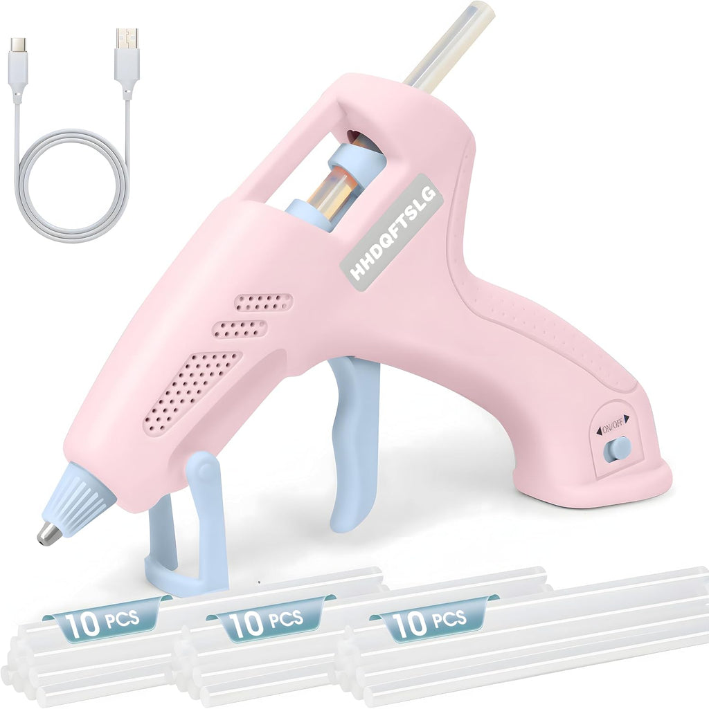 Pink Cordless Hot Glue Gun with 30 Sticks, Fast Heating 2.6Ah Rechargeable