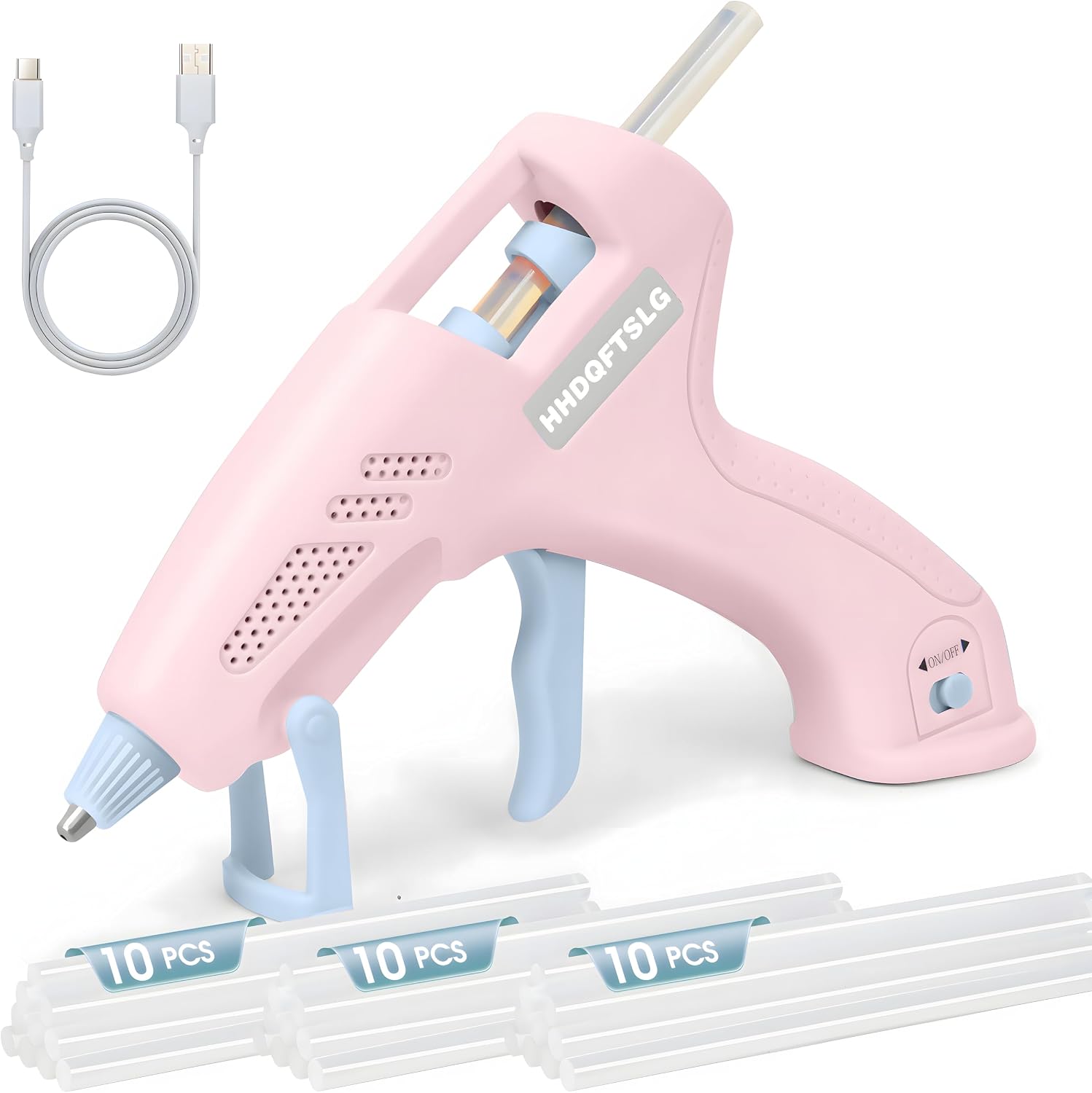 Pink Cordless Hot Glue Gun with 30 Sticks, Fast Heating 2.6Ah Rechargeable