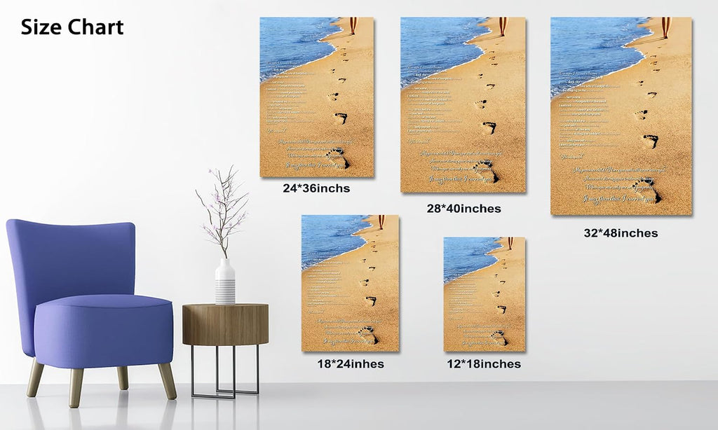 Footprints in the Sand Wall Art Decor, Footprints in the Sand Canvas Prints Wall Art, Inspirational Christian Poem Wall Poster Gift, Beach Picture Wall Art for Living Room Beach Office 32"Wx48"HInches