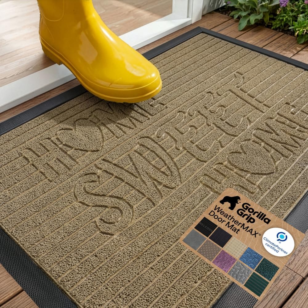 GORILLA GRIP WeatherMAX Door Mat, Indoor Outdoor, 29x17, Home Sweet Home