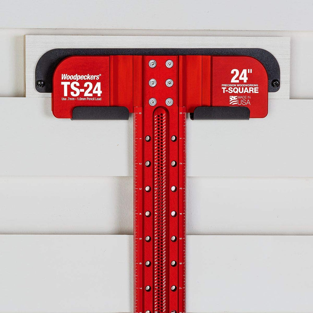 Woodpeckers T Square, 12 Inch, Precision Woodworking T-Square Ruler, Built-in Edge Support, Scribing & Shelf Pin Guides, Rack-It Mount, Made in USA