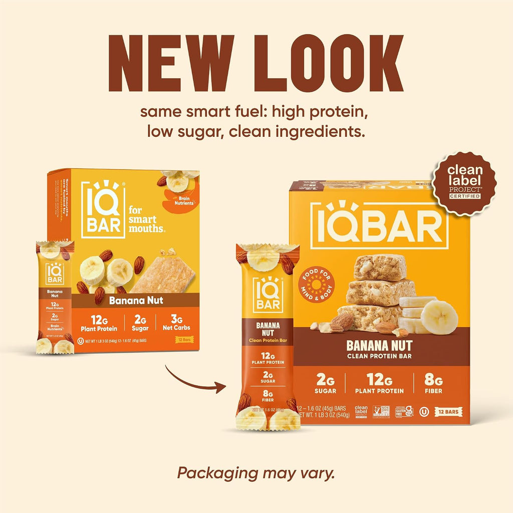IQBAR Clean Protein Bars, Low Sugar Keto, Banana Nut 36-Count