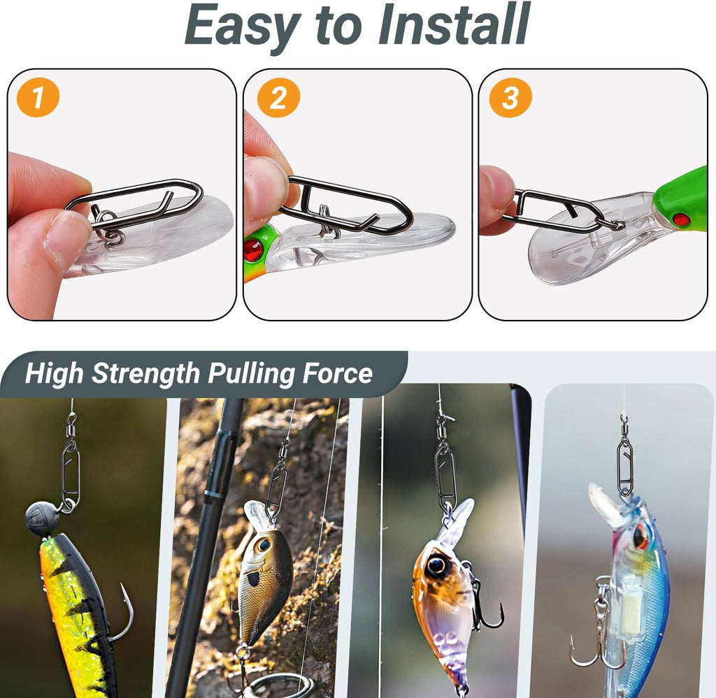 QISHUO Stainless Steel Fishing Swivels Lure Tackle Clips Snap Swivels Strength Barrel Saltwater Swivel Fishing Rolling Black Nickel