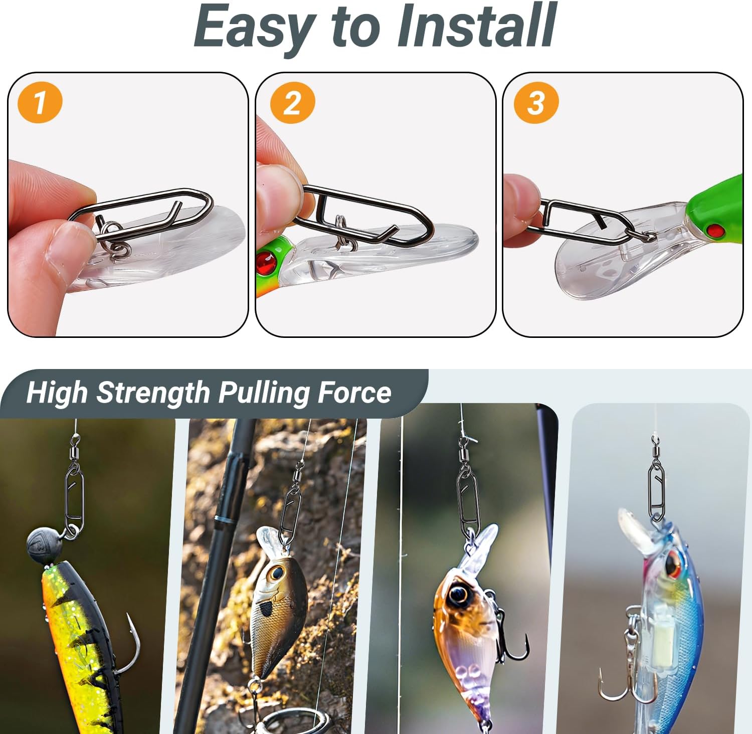 QISHUO Stainless Steel Fishing Swivels Lure Tackle Clips Snap Swivels Strength Barrel Saltwater Swivel Fishing Rolling Black Nickel
