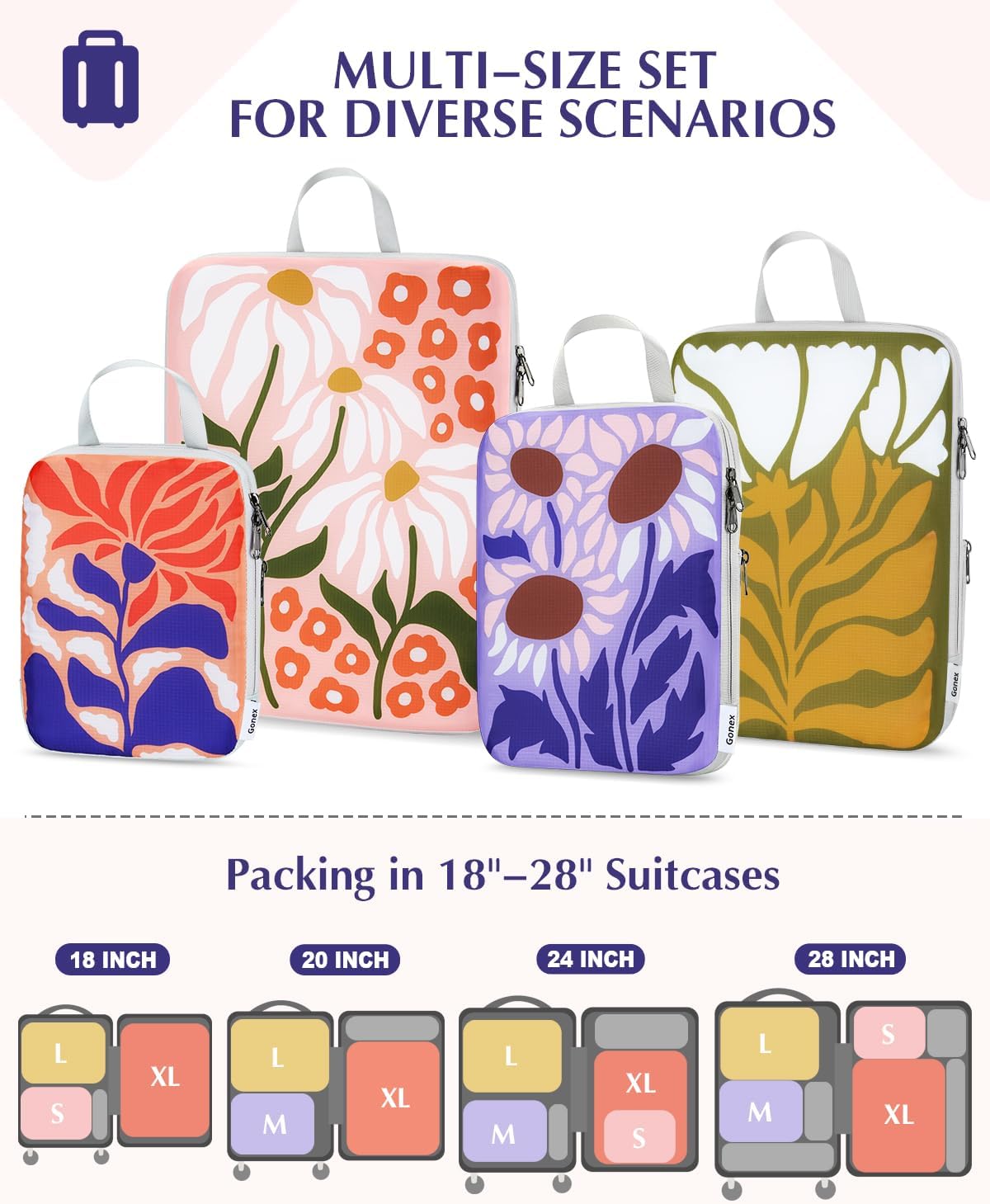 Gonex 4-Piece Compression Packing Cubes, Expandable Travel Organizers