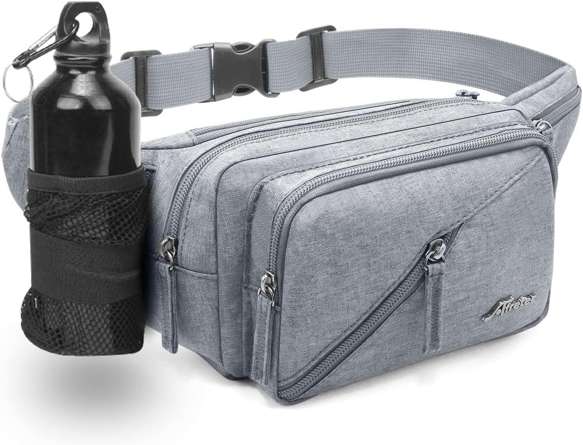 Fanny Pack Waterproof Waist Bag Pack Men Women Hip Bum Bag With Water Bottle Holder Adjustable Strap Suitable For Outdoors Workout Traveling Hiking Cycling Dog Walking Pouch Bag(Grey)