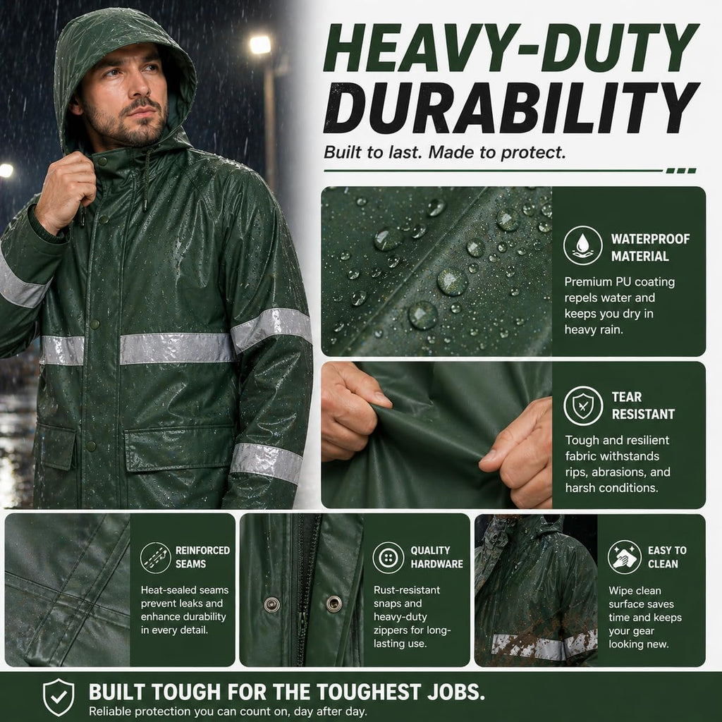 Rain Suit For Men & Women Waterproof Heavy Duty Rain Gear Reflective Jacket for Fishing Outdoor Work Raincoats