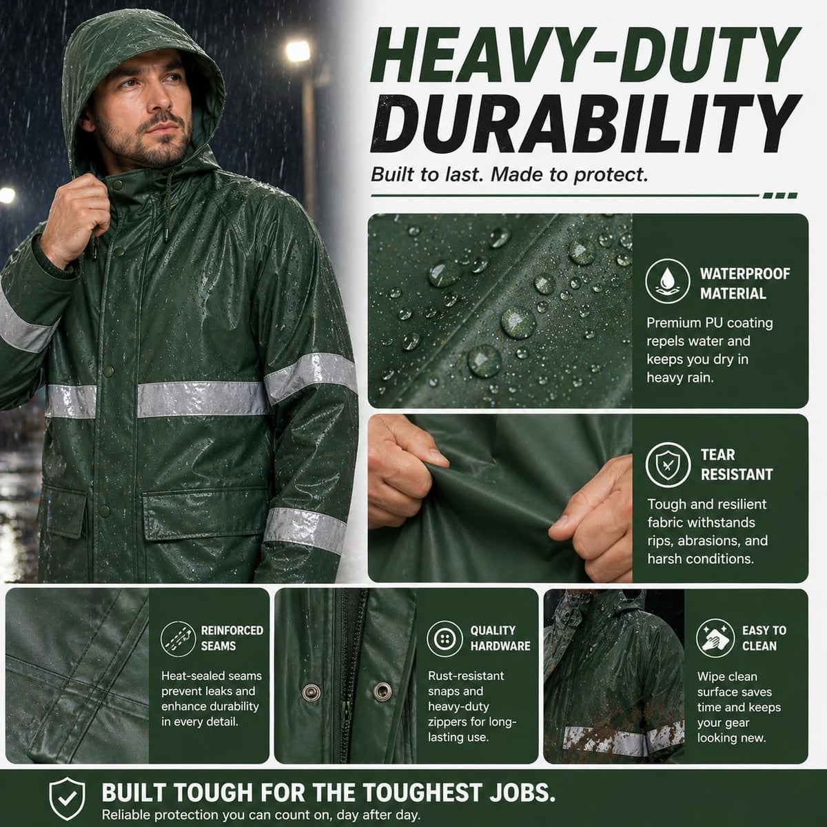 Rain Suit For Men & Women Waterproof Heavy Duty Rain Gear Reflective Jacket for Fishing Outdoor Work Raincoats