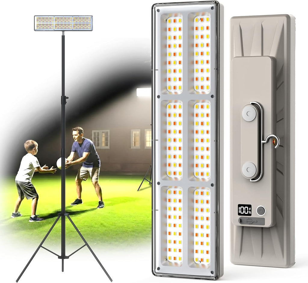 Portable Rechargeable LED Work Light with Tripod Stand, 10000mAh Battery Powered Dimmable Cordless Megnetic Camping Lamps for Sports/Car /Emergency/Garage/Fish