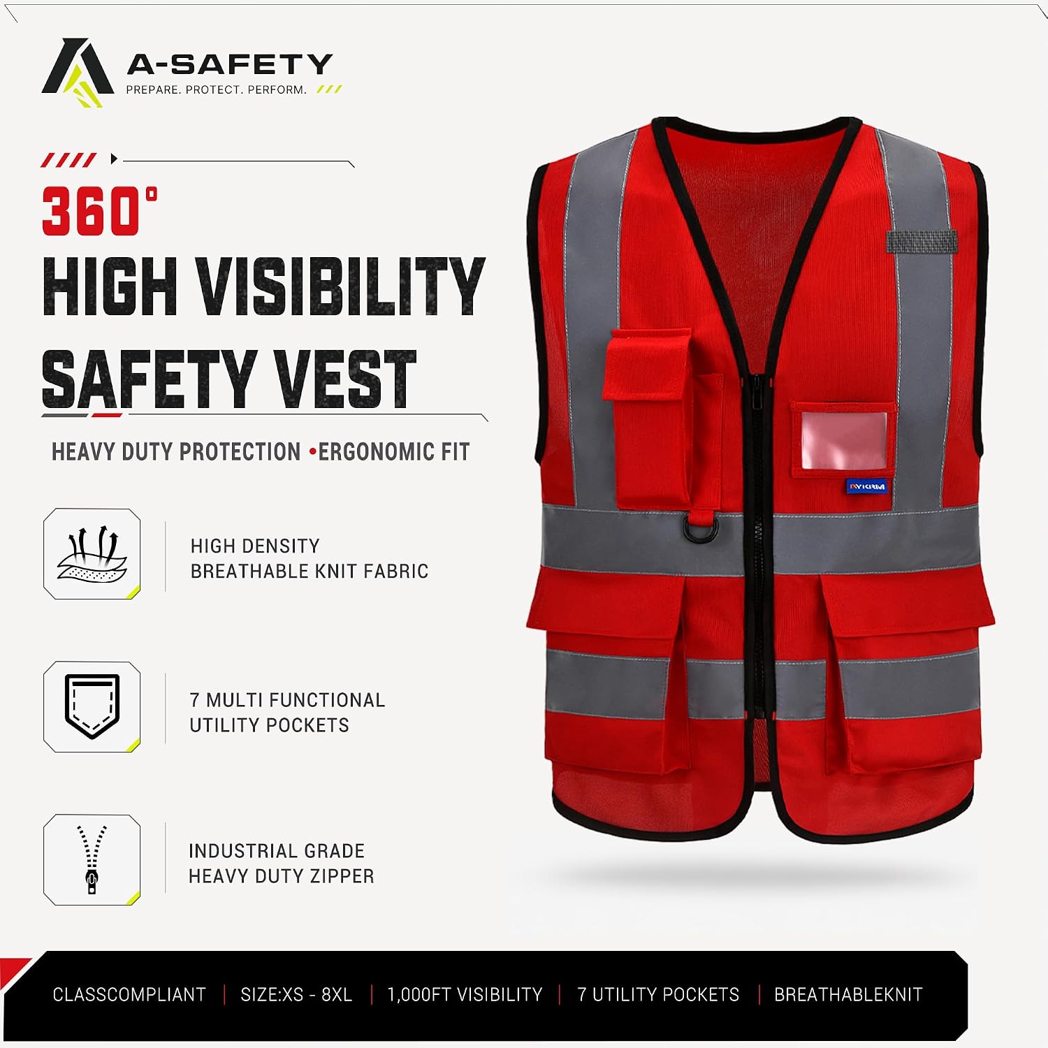 A-SAFETY High Visibility Reflective Safety Vest Customize Logo (XS-8XL)