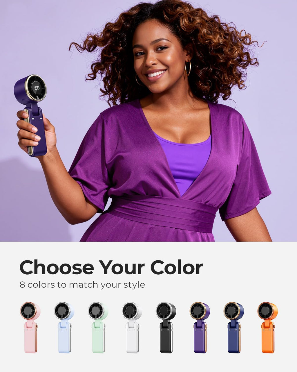 Portable Handheld Turbo Fan - 5 Gear High Speed 4000mAh Rechargeable Mini Personal Hand Fan Blow Cold Air, Battery Operated Travel Essentials, Beach Vacation, Gifts for Women, Men (Purple)