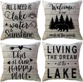 Lake Camper Throw Pillow Covers 18 x 18 Inch This is Our Happy Place Quote Cushion Covers Bear Woods Sunshine Camping/Cabin Farmhouse Rustic Decorative Pillowcases 4Pack for Sofa Couch Porch