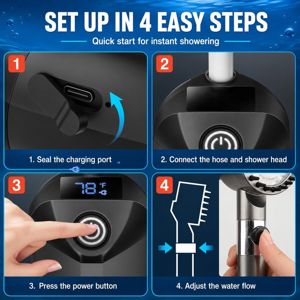 Portable Shower for Camping,7800mAh Rechargeable Camping Shower Pump