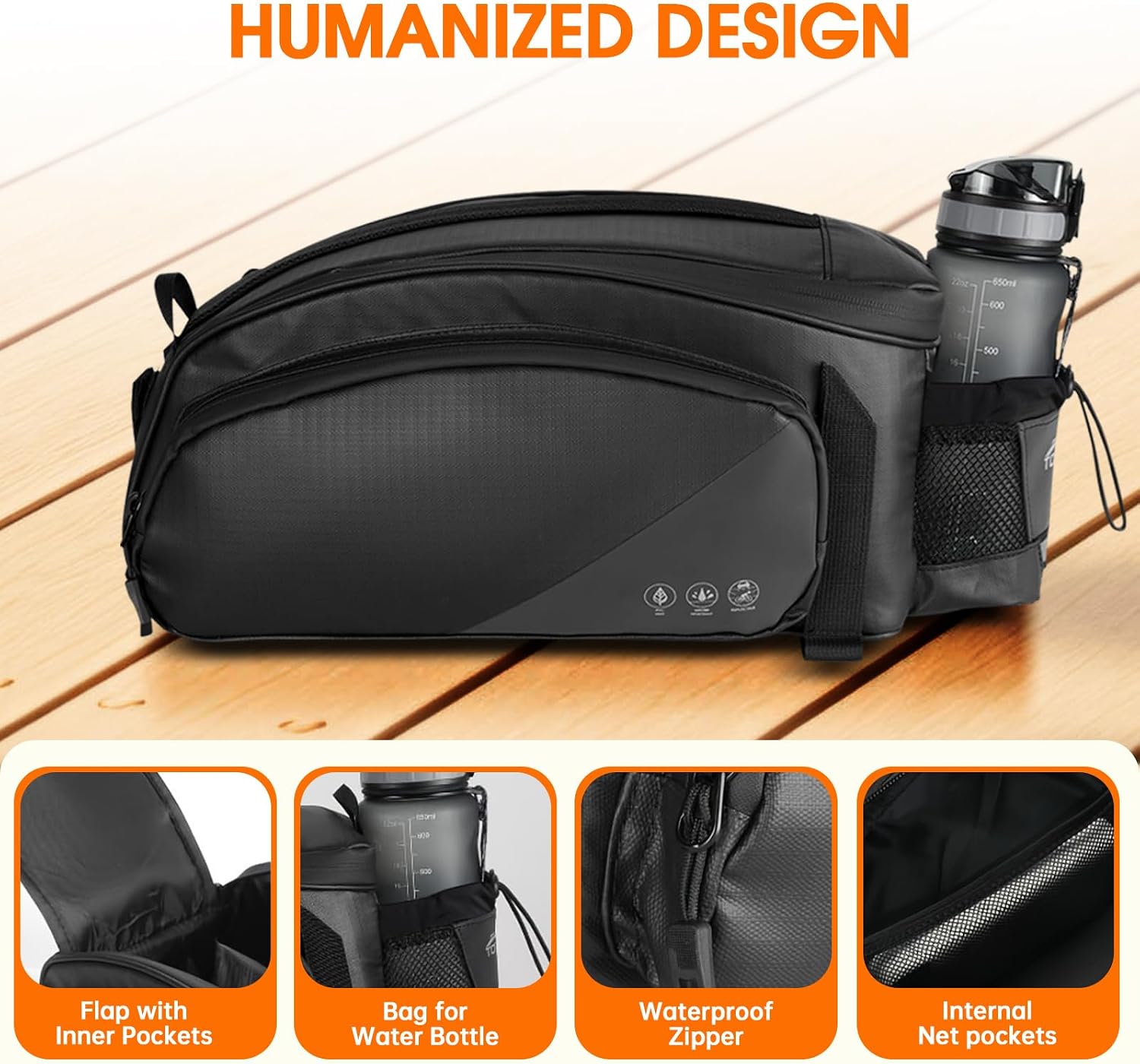 Bike Rack Bag,12L Bike Trunk Bag ,Rear bike rack bag, Multi Pockets Cycling Storage Bag with Water Bottle Holder , Bike Bags for bicycle Rack with Reflective Area & Shoulder Strap for Cycling Trips.
