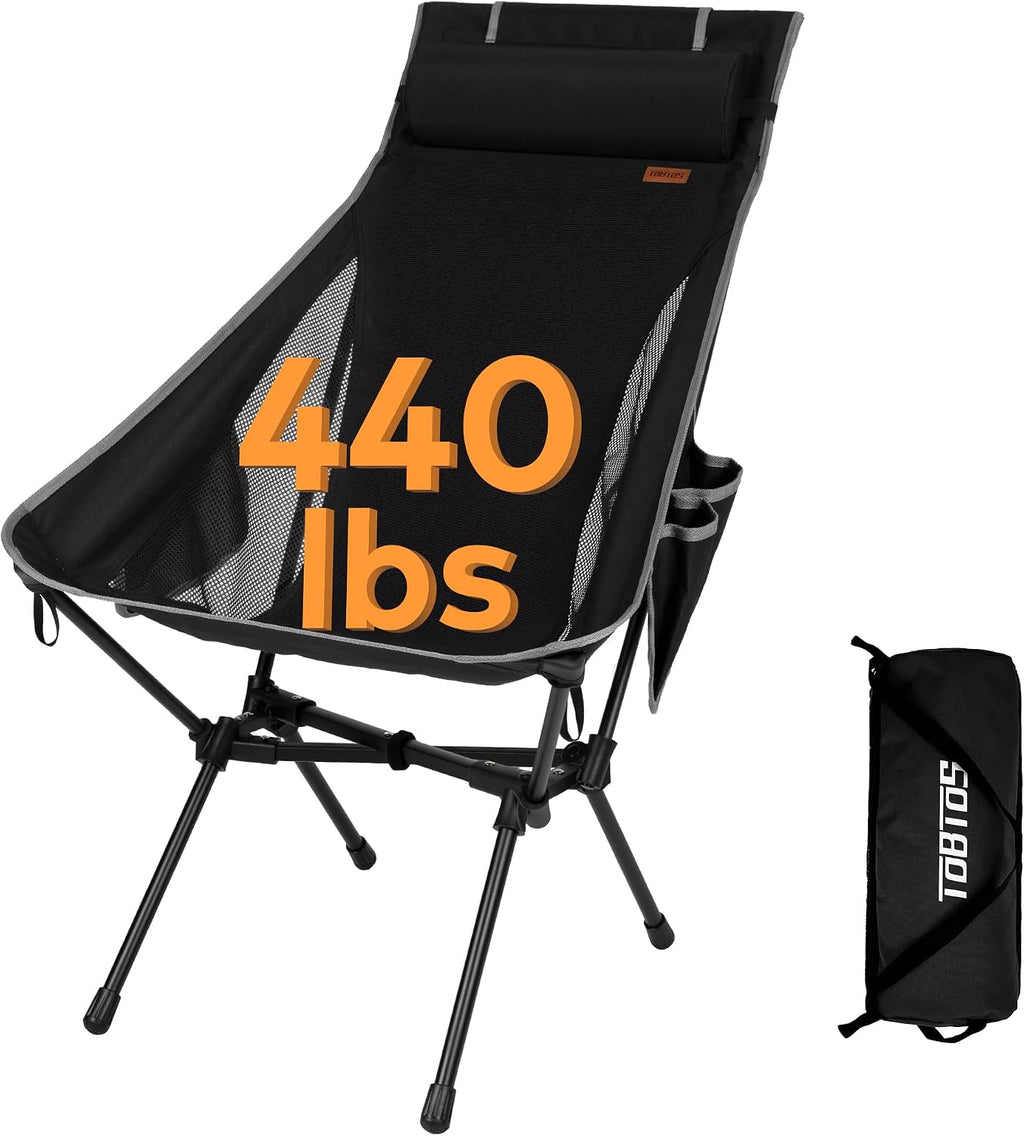 TOBTOS Portable High Back Camping Chair, Support 440 lbs, Ultralight Folding Chair with Head Support, Compact Backpacking Chair for Outdoor Camp Backpacking Fishing (Green)
