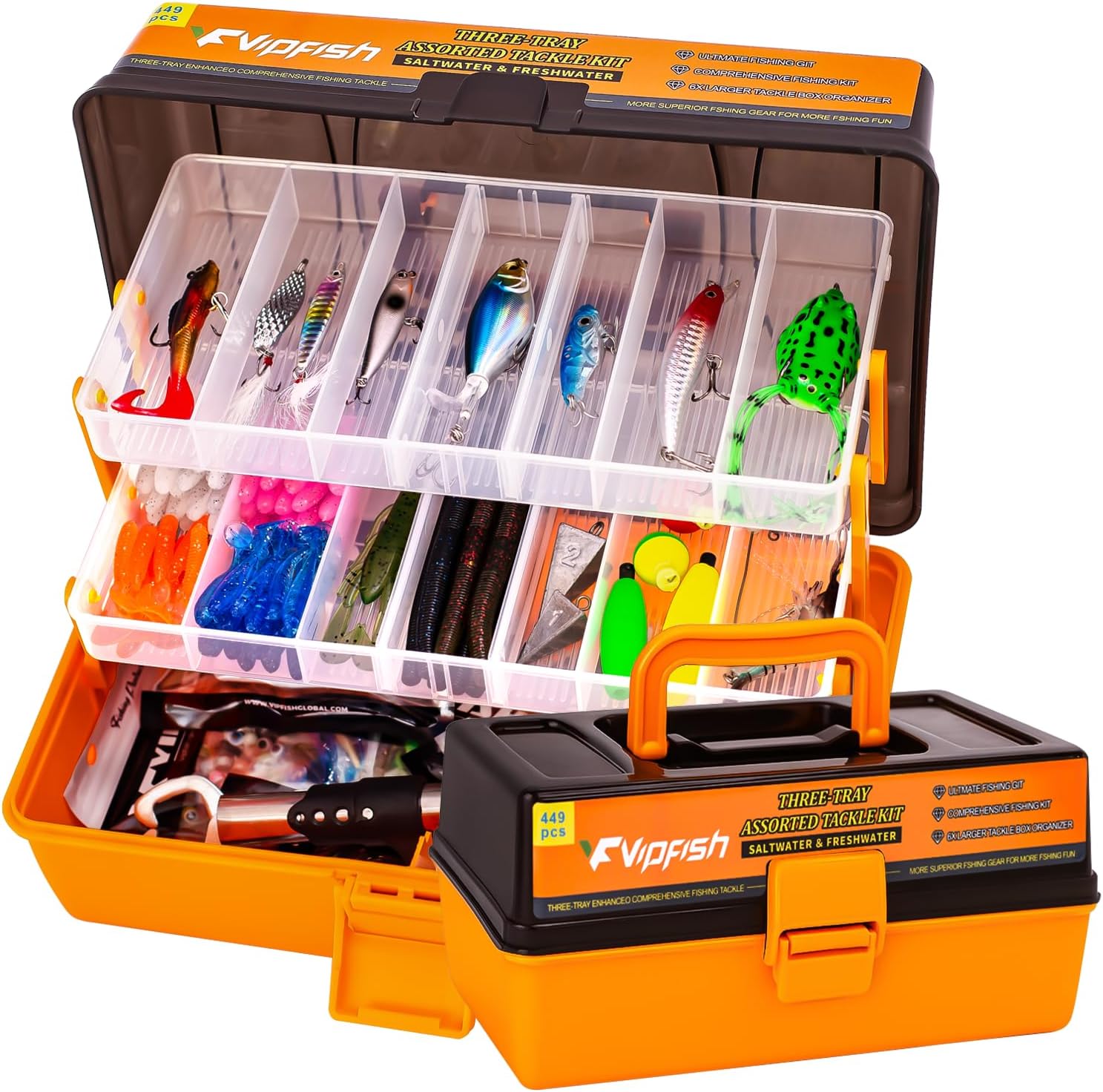 Large 3-Layer Fishing Tackle Box Lures with Tackle Included 448 Pcs