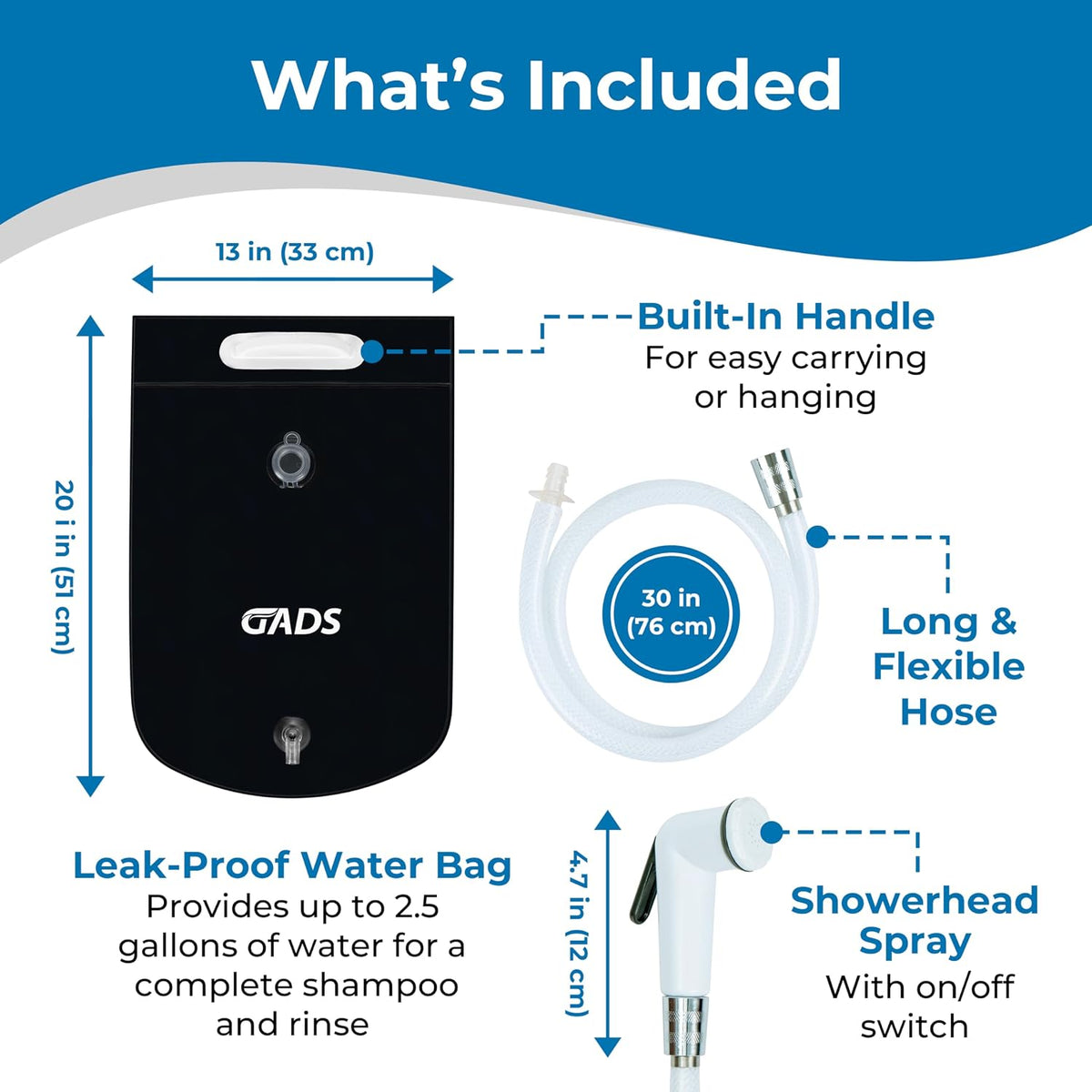 Portable 2.5 gal Bedside and Outdoor Shower Bag with Hose and Sprayer