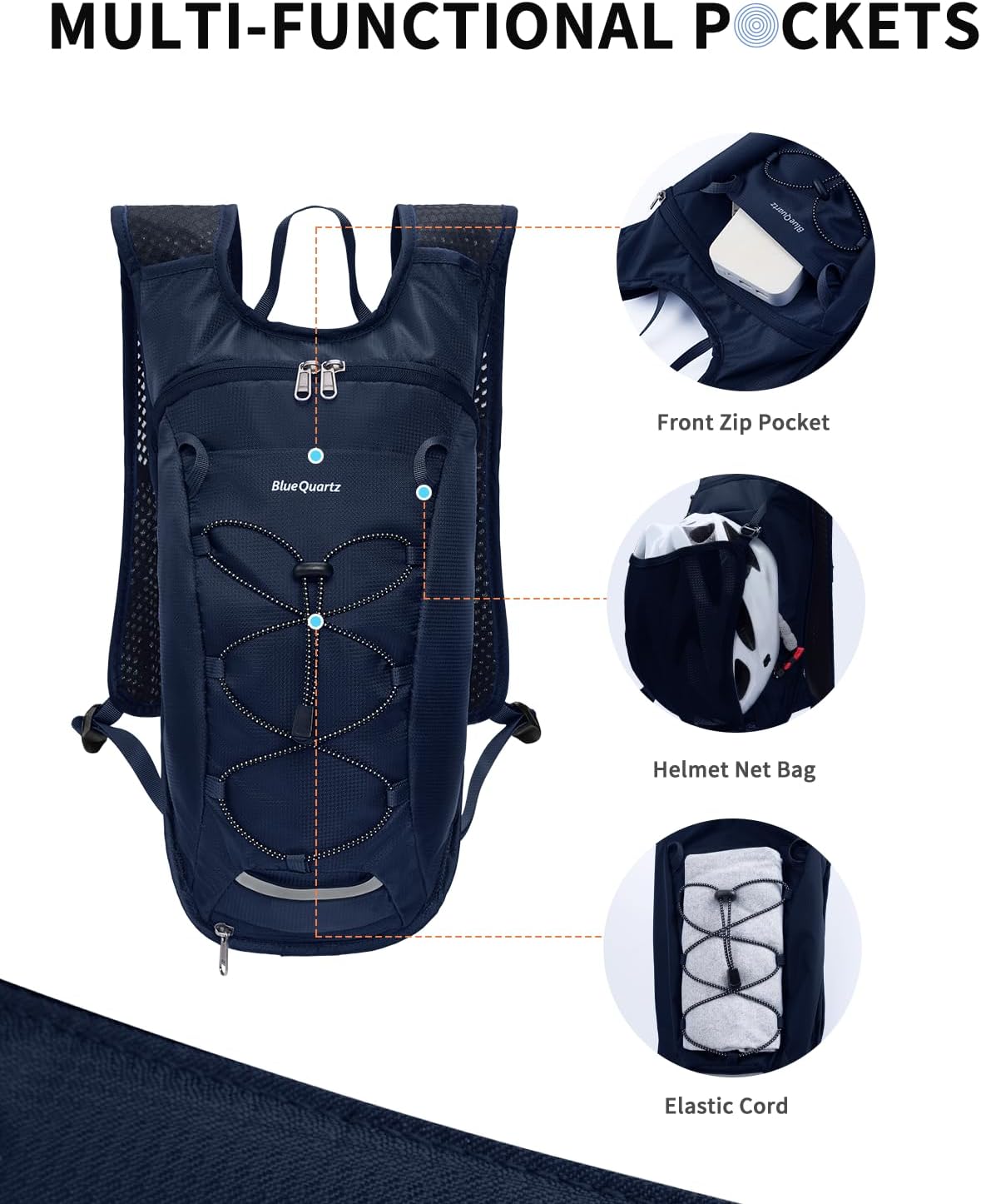 Blue Quartz Hydration Backpack with 2L Water Bladder, Hiking Water Pack with Insulated Compartment for Women Men, Lightweight Cycling Daypack with Phone Pocket, Hydration Pack for Running,Biking