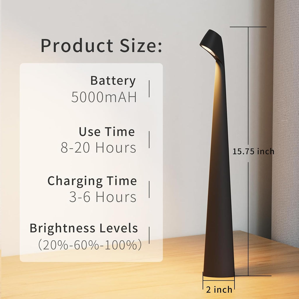 HAPYGI Cordless Rechargeable Reading Metal Table Lamp, 3-Level Brightness