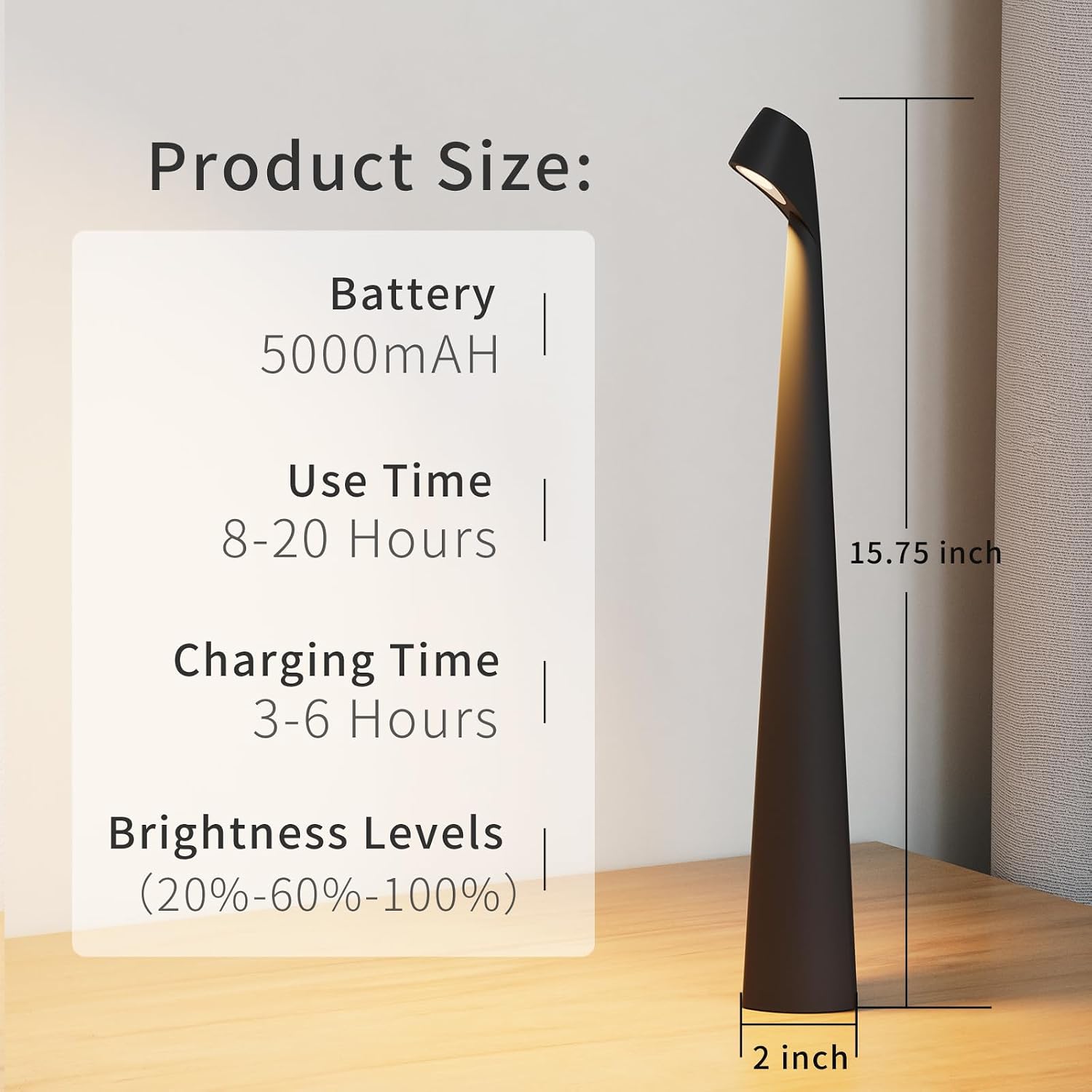 HAPYGI Cordless Rechargeable Reading Metal Table Lamp, 3-Level Brightness