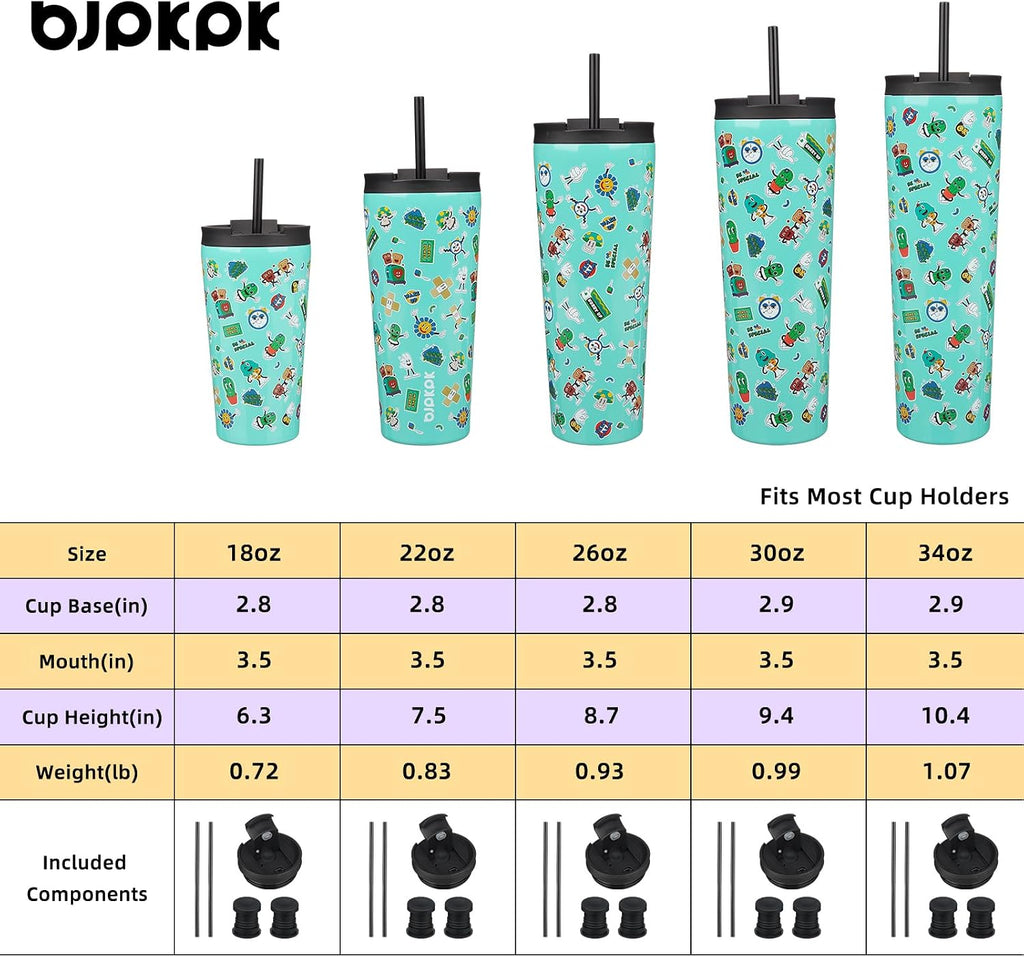 BJPKPK 18 oz Coffee Tumbler with Straw, Insulated Stainless Steel Cup