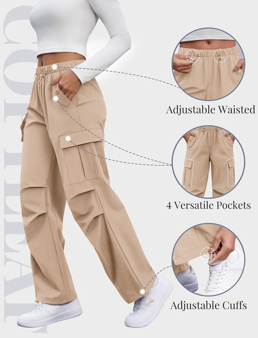 COPYLEAF Cargo Pants Women Parachute Baggy Hiking Pants with Pockets Travel
