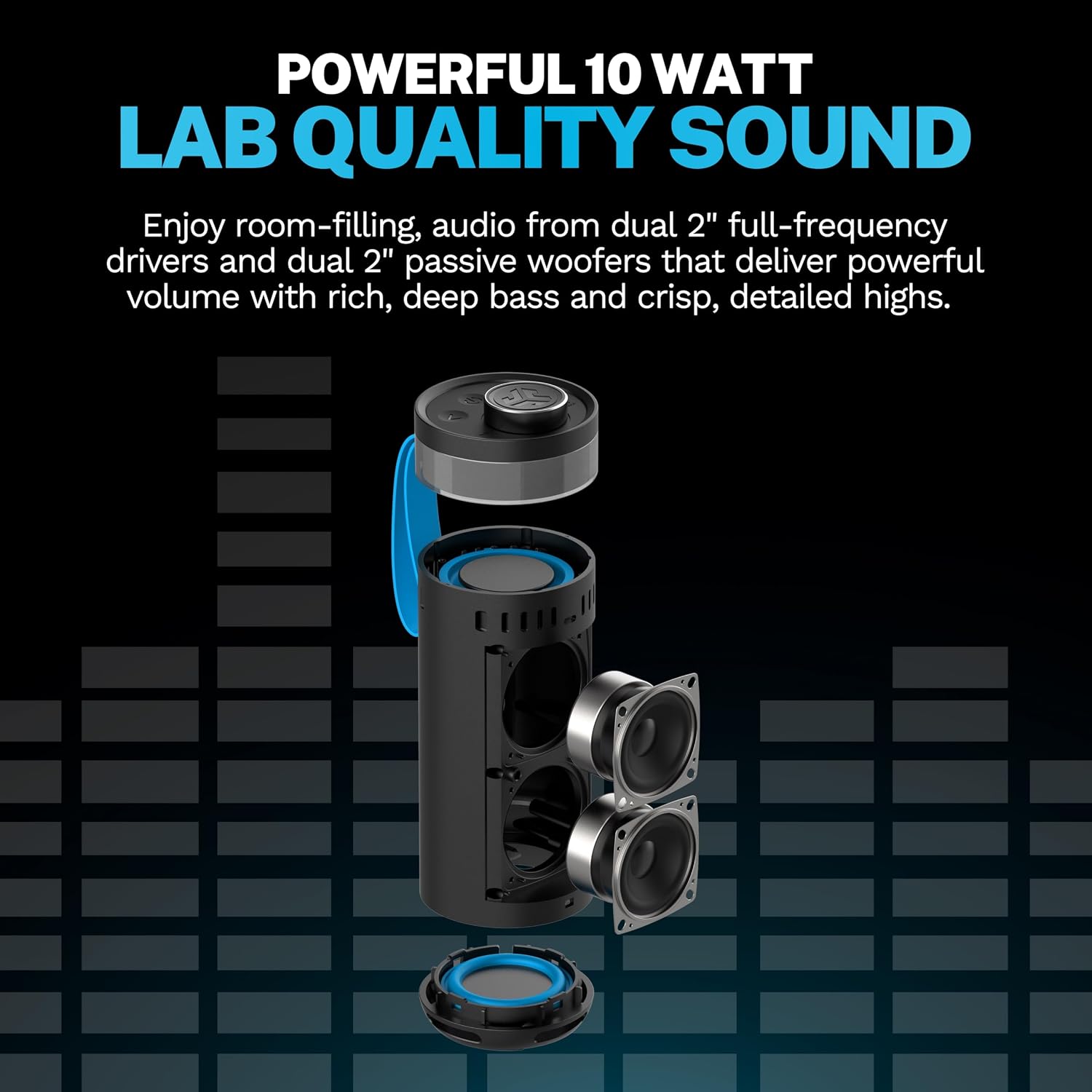JLab, Go Party, Portable Bluetooth Speaker, Waterproof RGB LED, Midnight Black