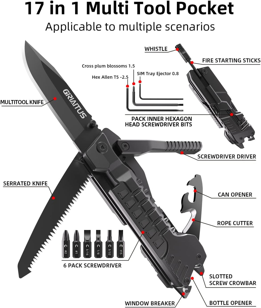 17 in 1 Multitool Knife Fire Starting Stick Bottle Opener Saw for Camping