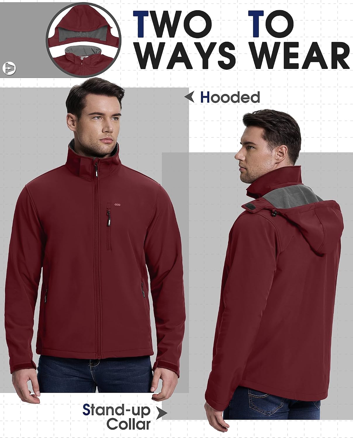33,000ft Men's Hooded Softshell Jacket Waterproof Fleece Windbreaker Jacket