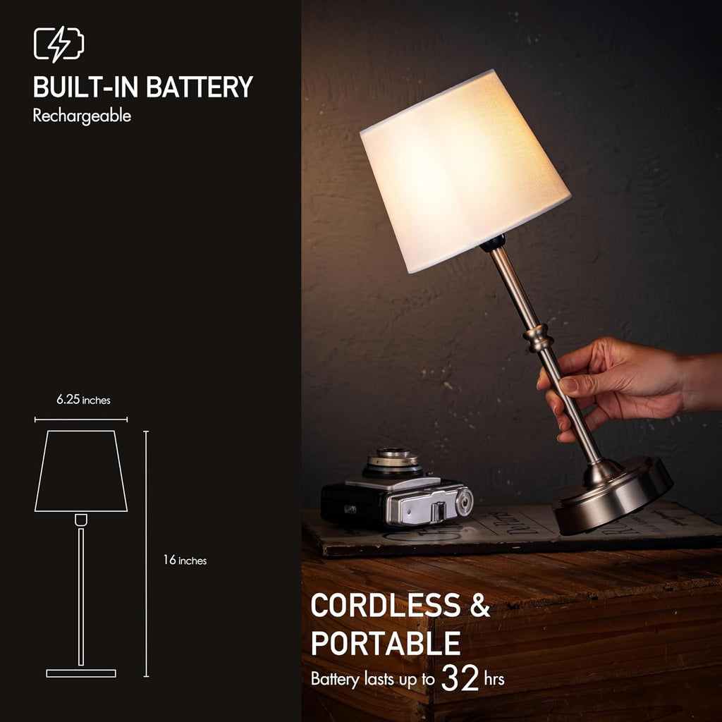 O'Bright Seraph Cordless Rechargeable LED Table Lamp, Brushed Nickel