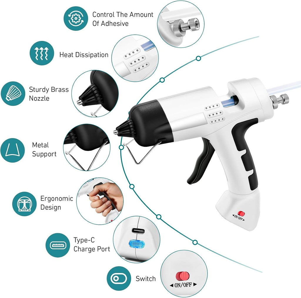 Cordless Hot Glue Gun,20W Glue Gun with 30 Glue Sticks,90S Fast Preheating,2600mAh USB-C Rechargeable Hot Melt Gun for DIY Crafts,Gift Making,Home Repairs & Decoration