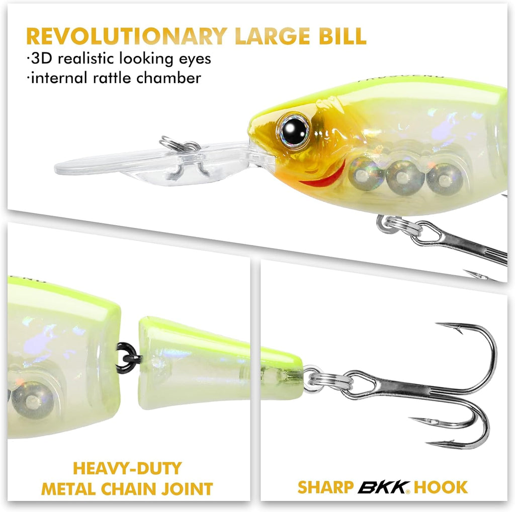 TRUSCEND Swimmax Easy Catch Fishing Lures with BKK Hooks, Wiggling, Vibrating, Rattling and Gurgling for More Bite, Heavy-Duty Dyneema Fiber Jointed Swimbaits for Bass, Trout, Walleye, Crappie, Pike