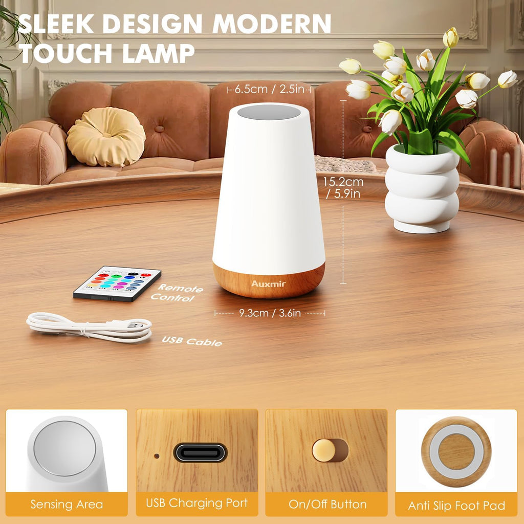 Auxmir Rechargeable Night Light, 13-Color Remote Control Lamp, Light Brown