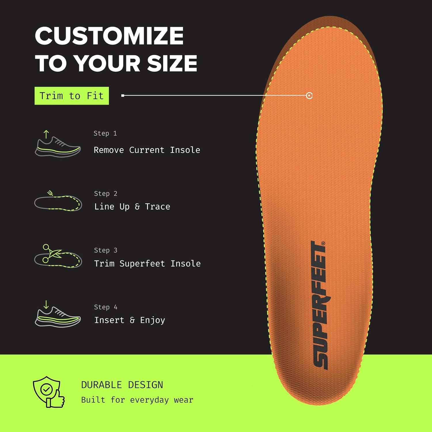 Superfeet All-Purpose High Impact Support Insoles (Orange) for Active Lifestyle with High Arch Support - Men 13.5-15