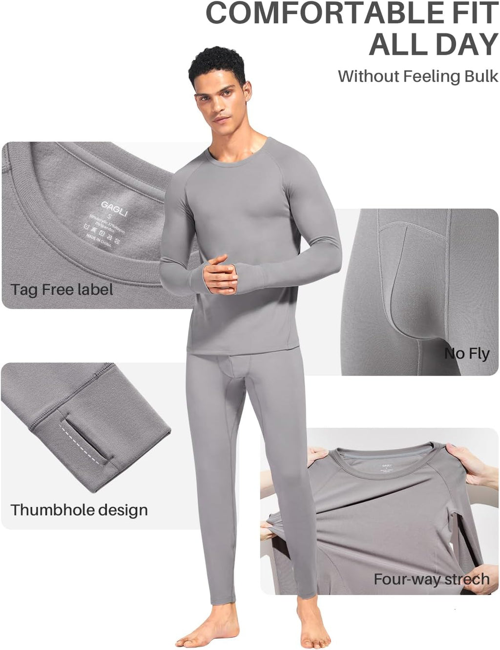 Thermal Underwear for Men - 2 Styles: 185g Lightweight Thin Base Layer & 220g Midweight Micro-Fleece Lined Long Johns