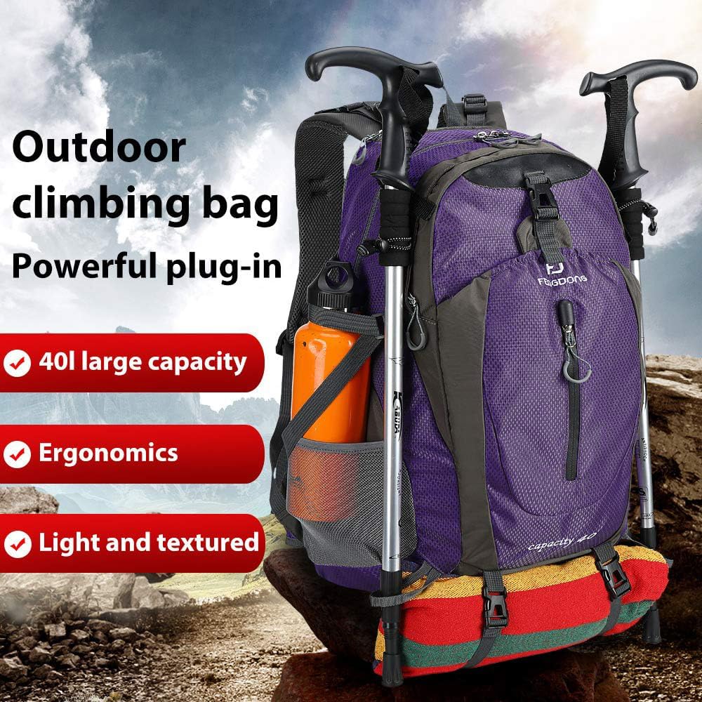 FENGDONG 40L Waterproof Lightweight Hiking,Camping,Travel Backpack for Men Women Purple