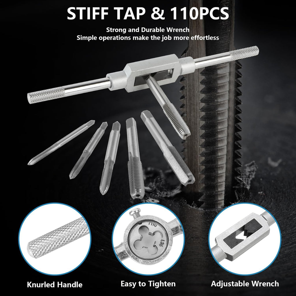 110PCS Metric Tap and Die Set, Metric Size M2-M18 Rethreading Kit