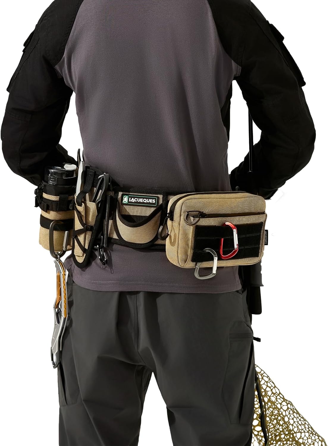 Wading Fishing Belt with Rod Holder and Tackle Pouch, Tan