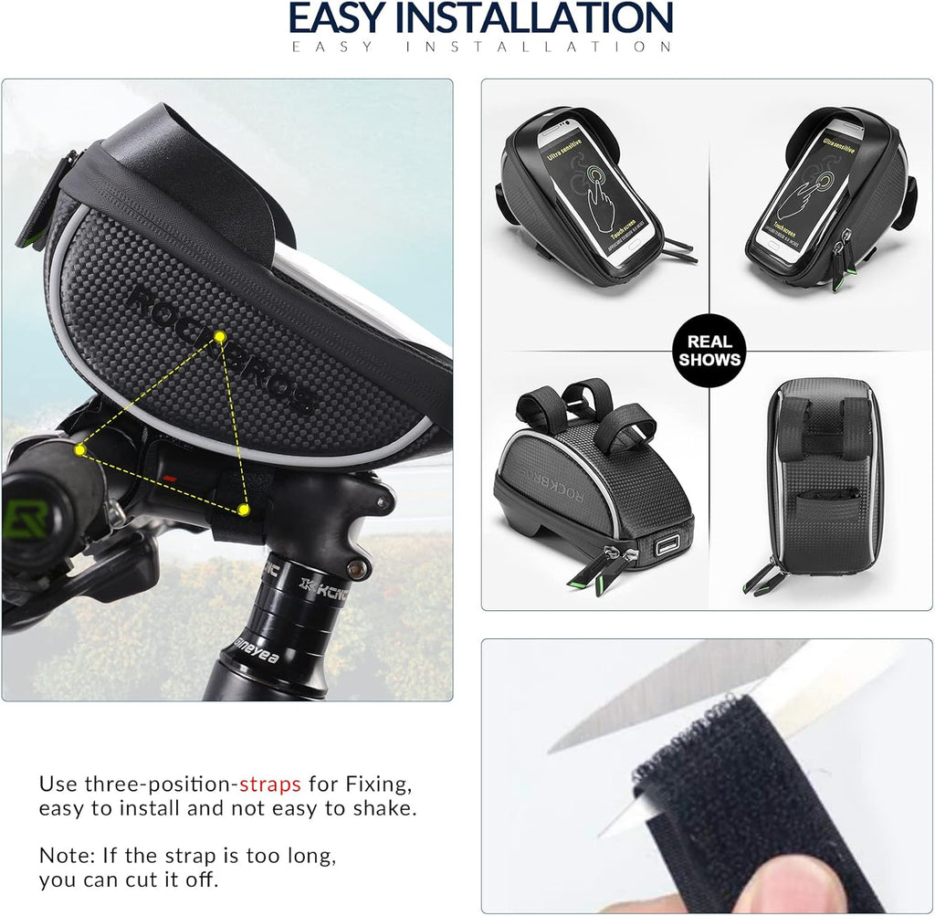 ROCKBROS Bike Phone Mount Bag, Waterproof Handlebar Bag for Cycling