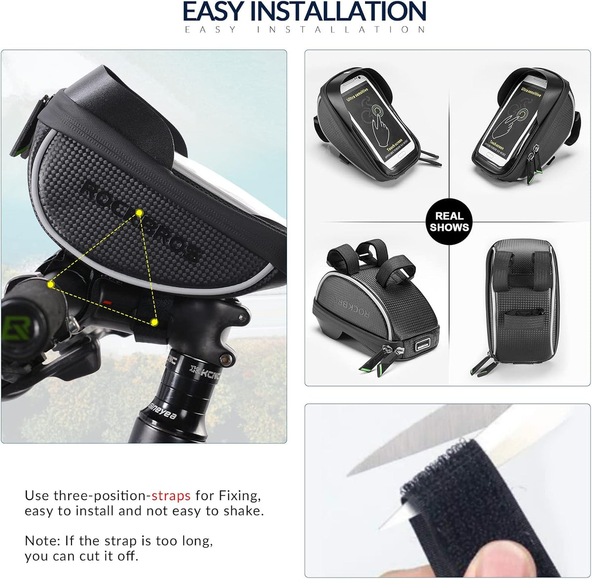 ROCKBROS Bike Phone Mount Bag, Waterproof Handlebar Bag for Cycling