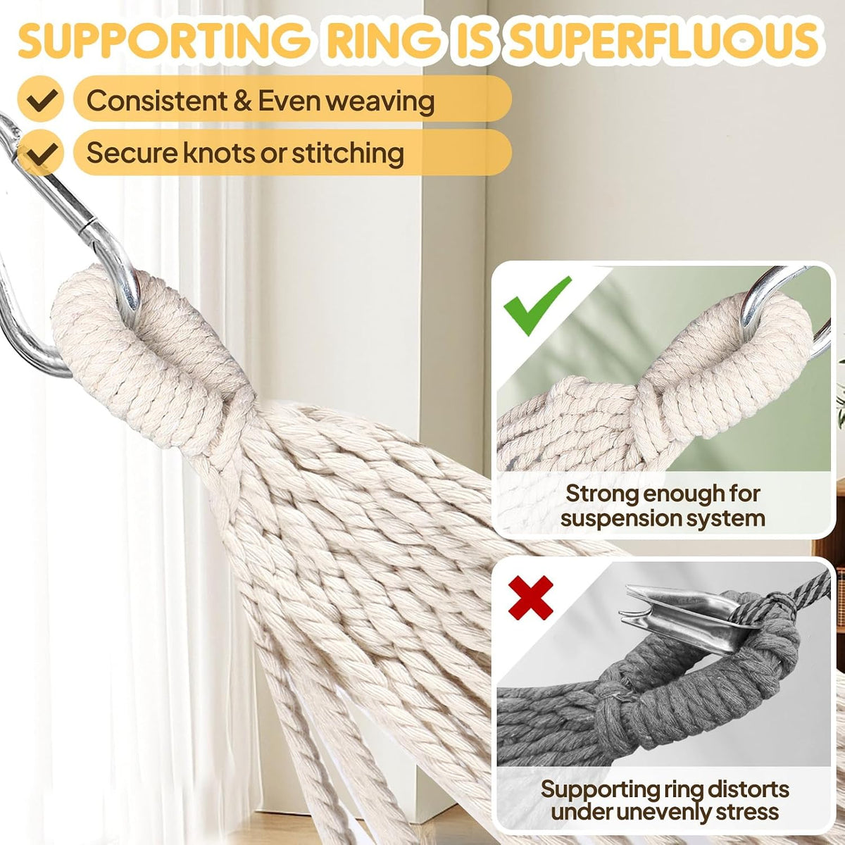 ANYOO Cotton Camping Hammock Portable with Tree Straps Holds 660lbs