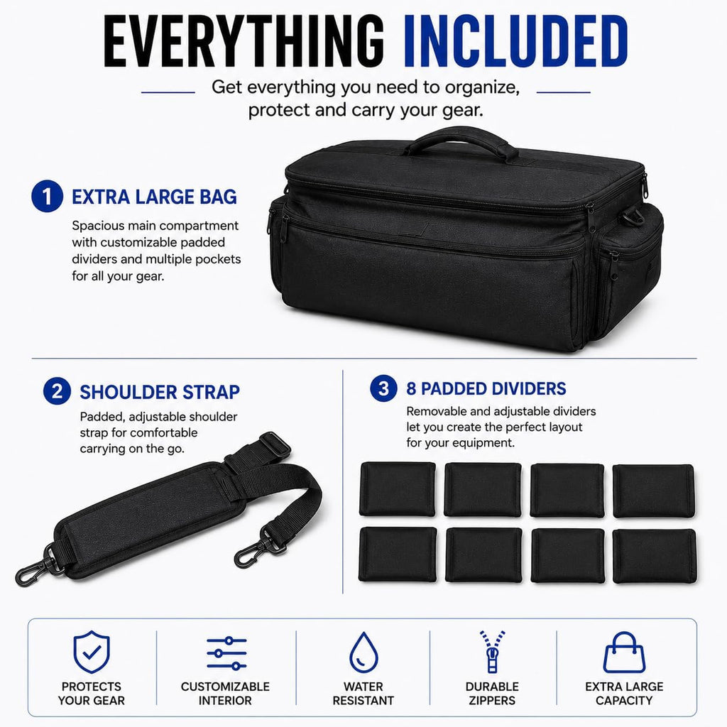 eCost Acuvar Professional Well Padded Extra Large Water-Resistant Gadget Bag Case Compatible with Canon, Sony, Nikon,Pentax, JVC,Olympus Panasonic, Fijifilm, Samsung Camera & Camcorder