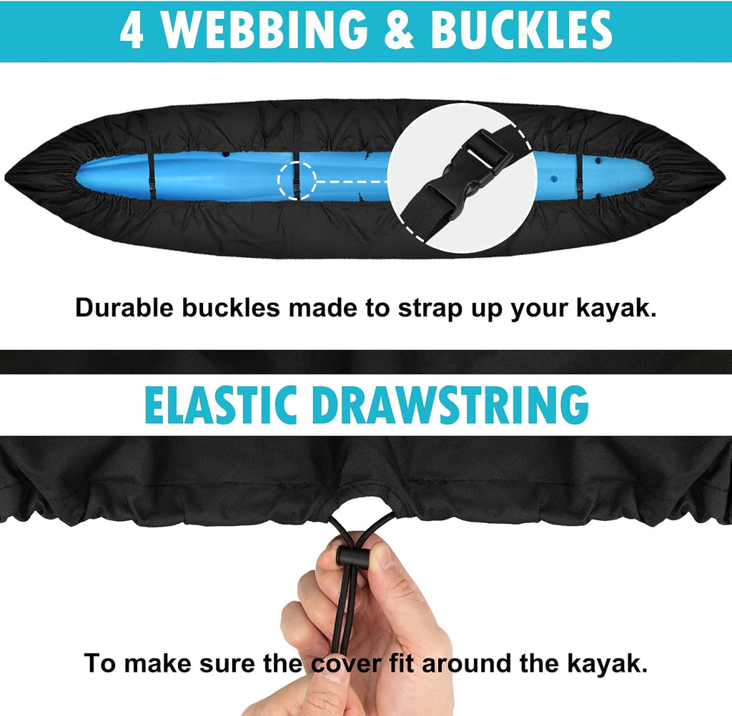 Obcursco 600D Kayak Cover Waterproof, 9.3-16.5FT, Heavy Duty Canoe Cover