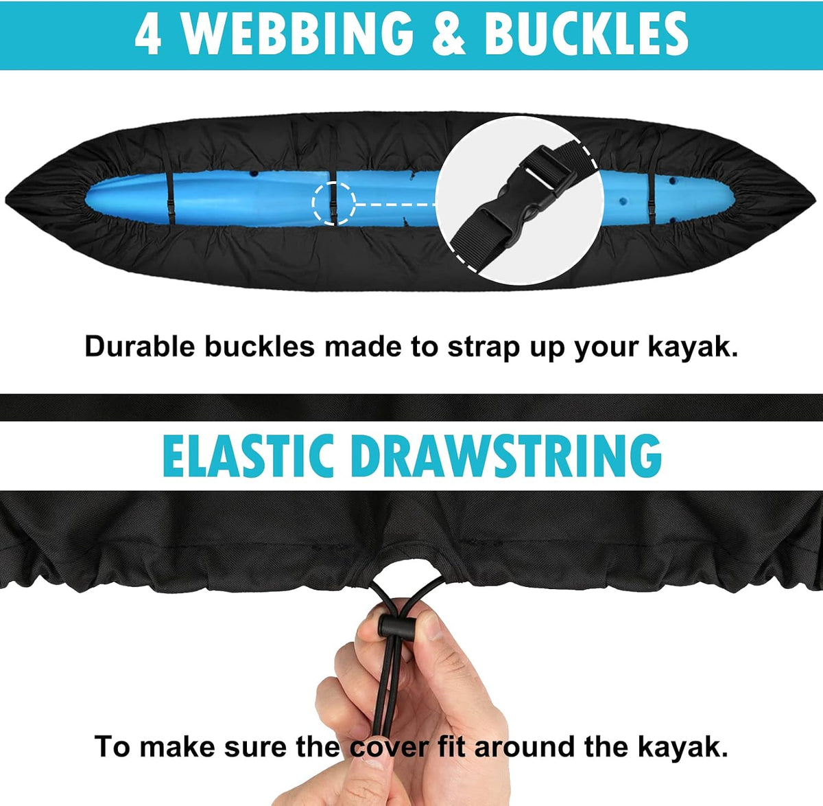 Obcursco 600D Kayak Cover Waterproof, 9.3-16.5FT, Heavy Duty Canoe Cover