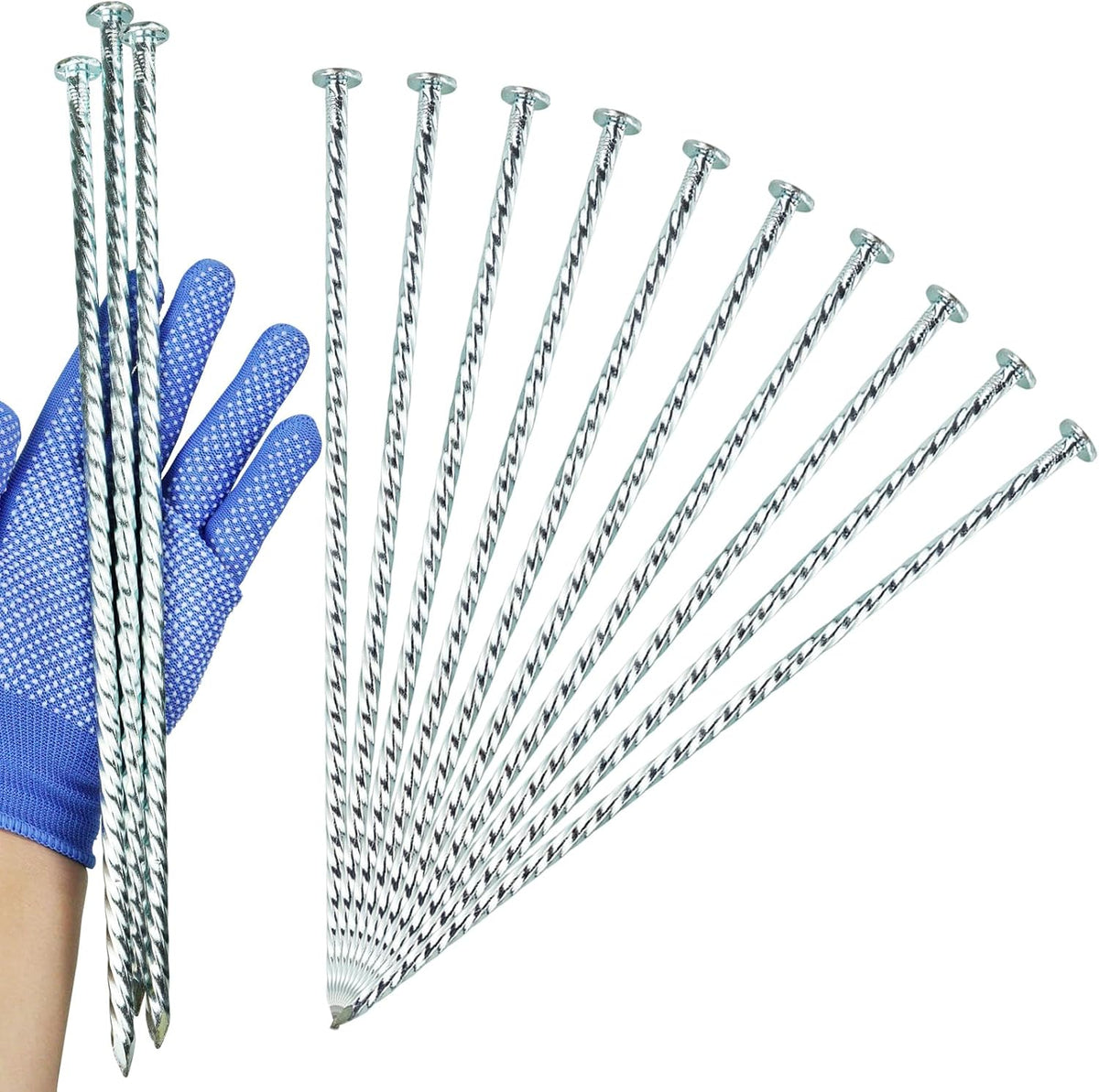 Extra-Long 14 Inch Spiral Landscape Stakes - Heavy Duty Solid Metal Spikes for Paver Edging, Weed Barrier, Trap, Tent and More (8 Pcs)