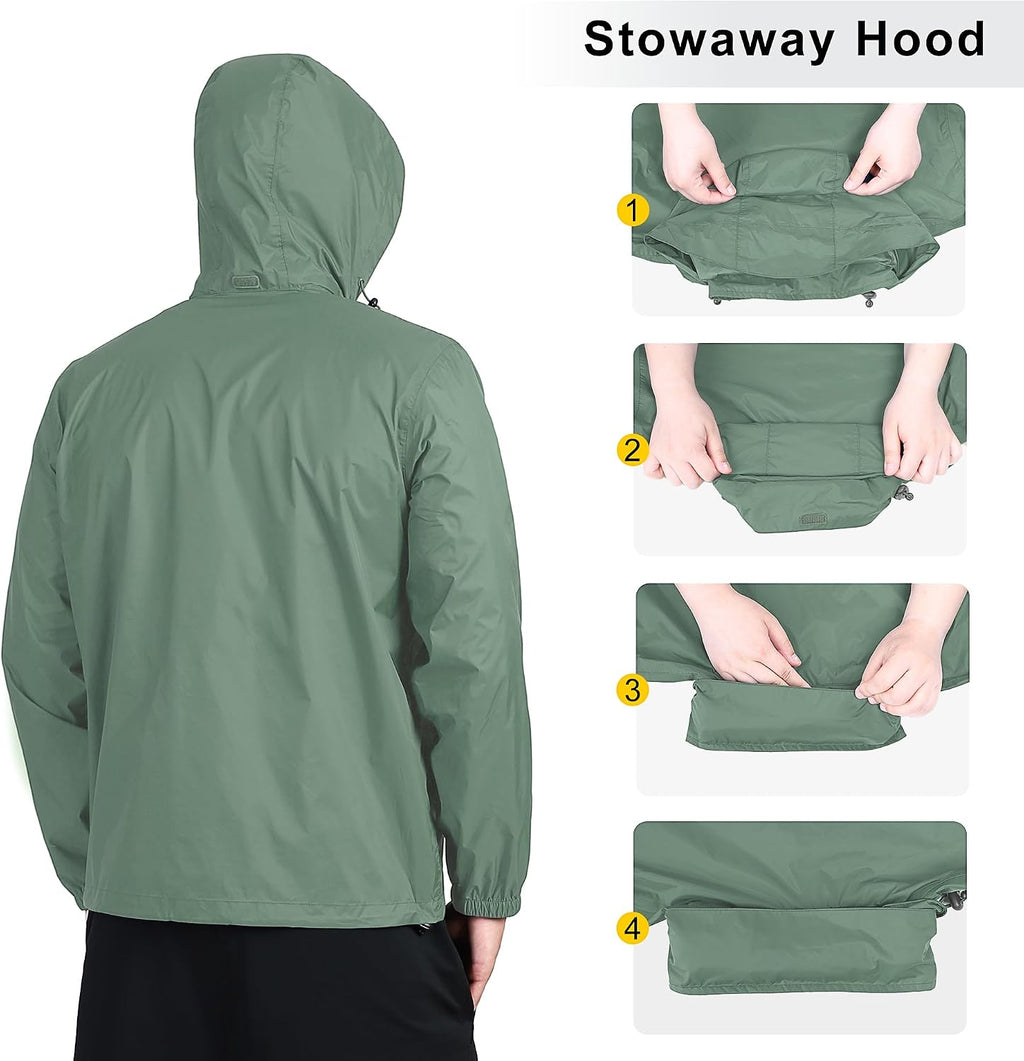 Outdoor Ventures Men's Rain Jacket Waterproof Lightweight Packable Raincoat