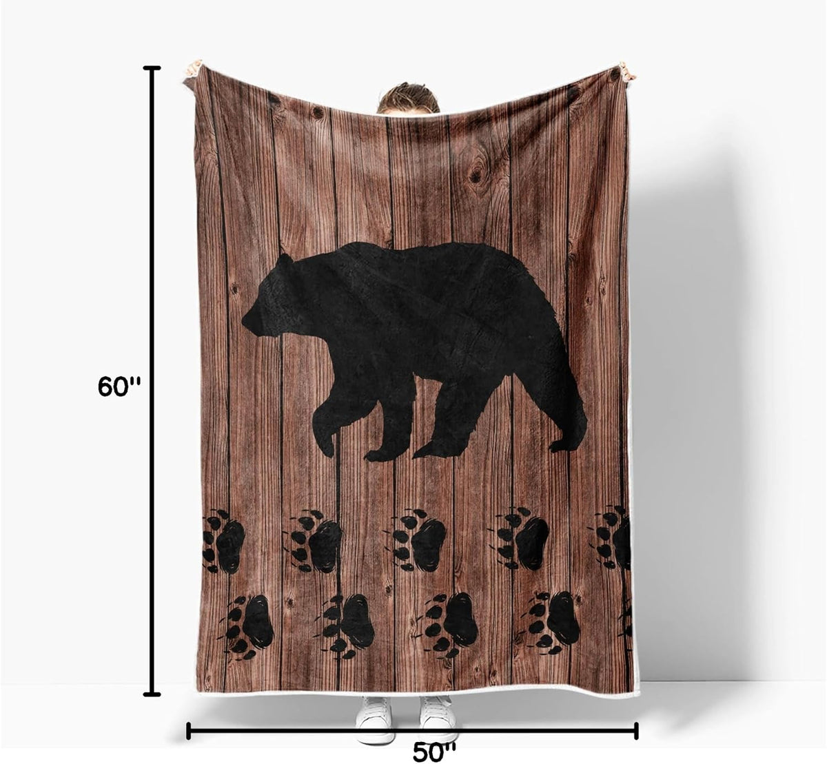 Torich Cabin Bear Throw Blankets, Rustic Lodge Brown Wooden Country Hunting Wild Animal Cozy Warm Bed Couch Blanket, White Fleece Flannel Throws to Decorate The Room and Bedroom Travel