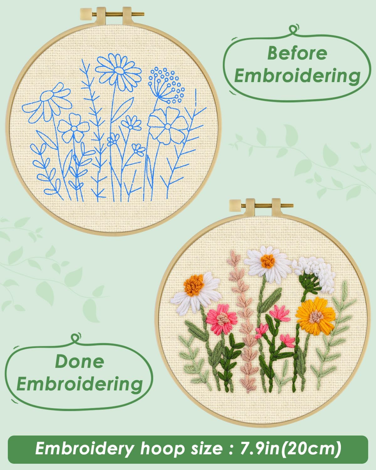 ERKOON Punch Needle Kit Beginners Adults, DIY Easy Flower Embroidery Set for Starter Art Craft, Needling Punching Project with Patterns, Tools, Yarns, Hoop, Instruction (Colorful Daisies)